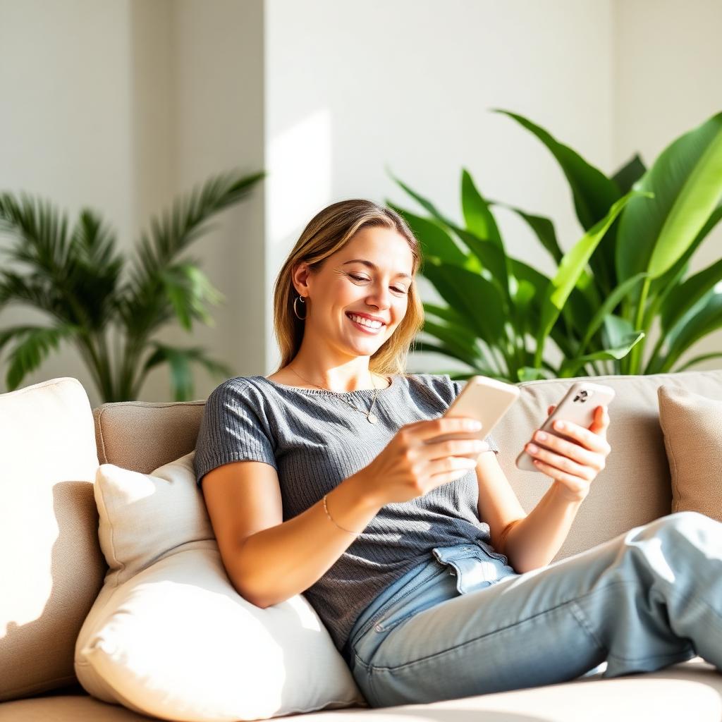 Woman relaxing with HealthMate app
